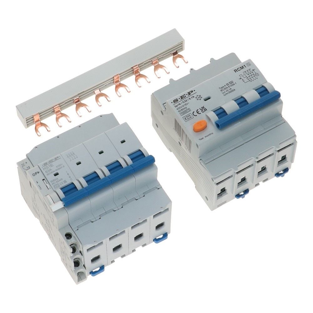 Vekto 3FBBKIT voor AlphaESS met hoofdschakelaar, aardlekautomaat, hulpcontact en kamrail
